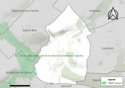 Carte de la ZNIEFF de type 1 sur la commune.