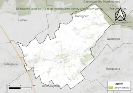 Carte de la ZNIEFF de type 2 sur la commune.