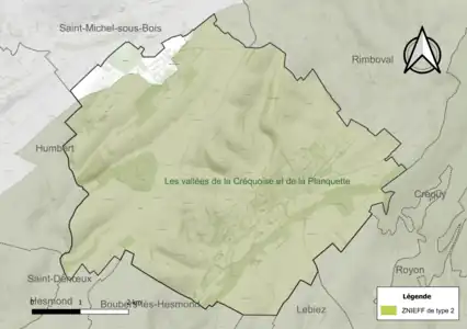 Carte de la ZNIEFF de type 2 sur la commune.