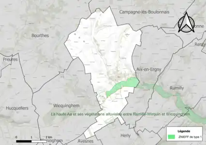 Carte de la ZNIEFF de type 1 sur la commune.
