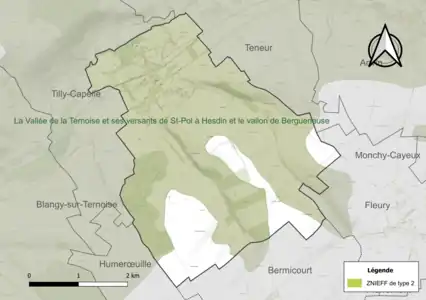 Carte de la ZNIEFF de type 2 sur la commune.
