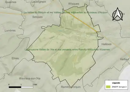 Carte de la ZNIEFF de type 2 sur la commune.