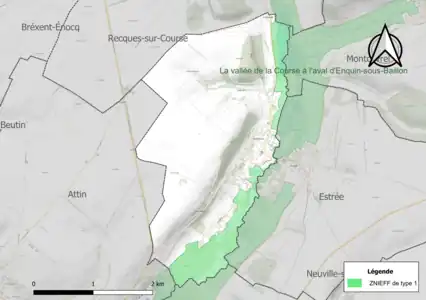 Carte de la ZNIEFF de type 1 sur la commune.