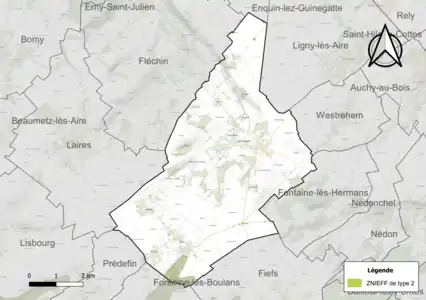 Carte de la ZNIEFF de type 2 sur la commune.