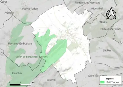 Carte de la ZNIEFF de type 1 sur la commune.