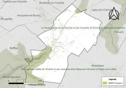 Carte des ZNIEFF de type 2 sur la commune.