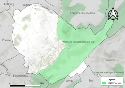 Carte de la ZNIEFF de type 1 sur la commune.