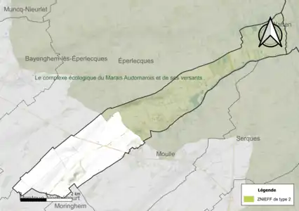 Carte de la ZNIEFF de type 2 sur la commune.