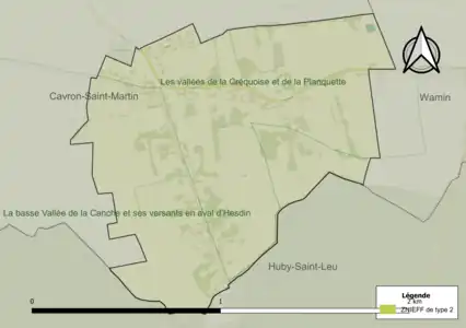 Carte des ZNIEFF de type 2 sur la commune.