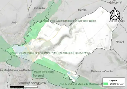 Carte des ZNIEFF de type 1 sur la commune.