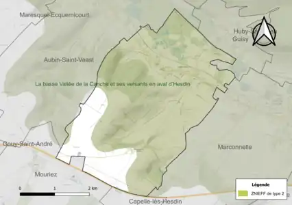 Carte des ZNIEFF de type 2 sur la commune.