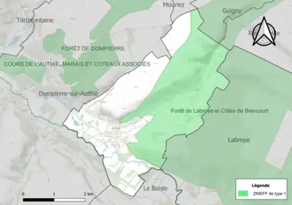 Carte de la ZNIEFF de type 1 sur la commune.