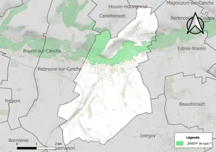 Carte des ZNIEFF de type 1 sur la commune.