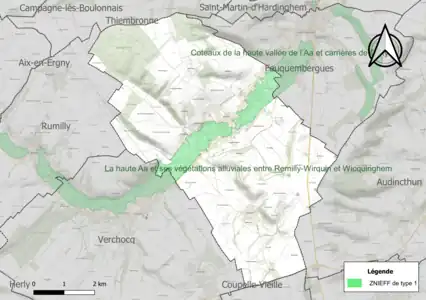 Carte de la ZNIEFF de type 1 sur la commune.