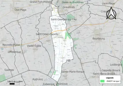 Carte de la ZNIEFF de type 1 sur la commune.