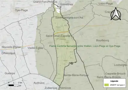 Carte de la ZNIEFF de type 2 sur la commune.