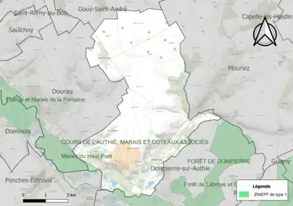 Carte de la ZNIEFF de type 1 sur la commune.