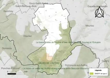 Carte de la ZNIEFF de type 2 sur la commune.