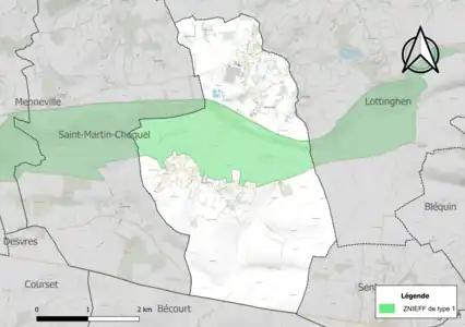 Carte de la ZNIEFF de type 1 sur la commune.
