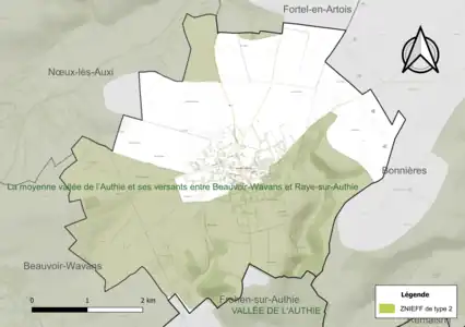 Carte de la ZNIEFF de type 2 sur la commune.