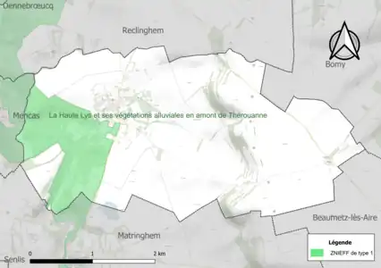 Carte de la ZNIEFF de type 1 sur la commune.