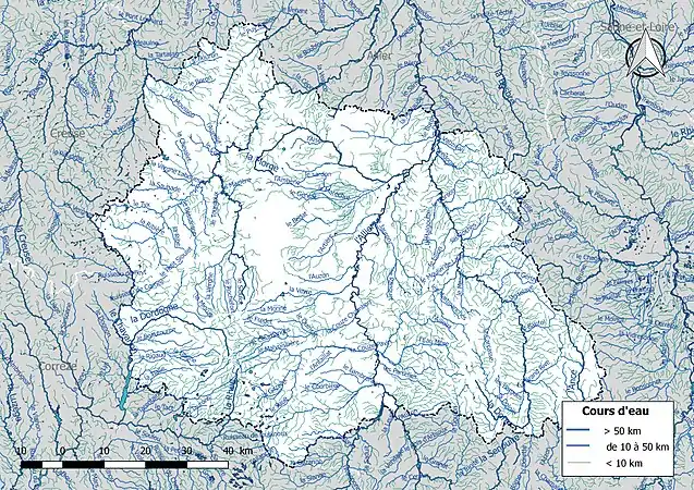 Carte de l'ensemble du réseau hydrographique du Puy-de-Dôme.