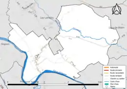 Carte en couleur présentant le réseau hydrographique de la commune