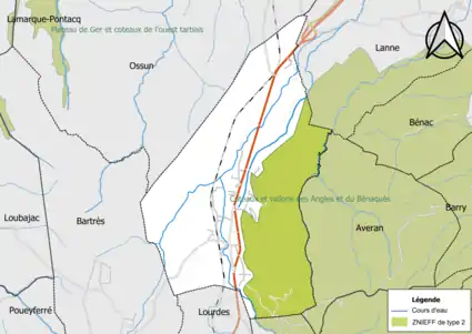 Carte de la ZNIEFF de type 2 sur la commune.