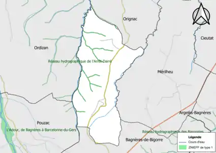 Carte de la ZNIEFF de type 1 sur la commune.