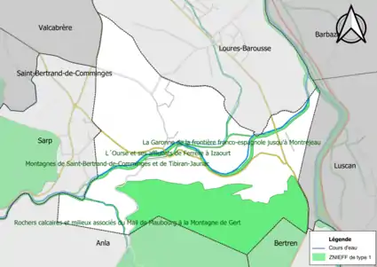 Carte des ZNIEFF de type 1 sur la commune.