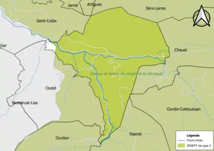 Carte de la ZNIEFF de type 2 sur la commune.