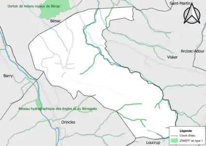 Carte de la ZNIEFF de type 1 sur la commune.