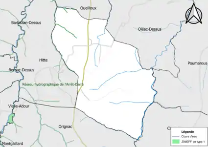 Carte de la ZNIEFF de type 1 sur la commune.