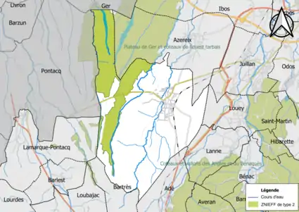 Carte de la ZNIEFF de type 2 sur la commune.