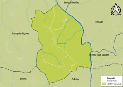 Carte de la ZNIEFF de type 2 sur la commune.