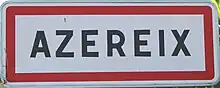 Panneau d'entrée dans l'agglomération d'Azeireix.