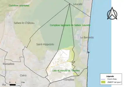 Carte des ZNIEFF de type 2 sur la commune.