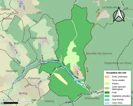 Carte en couleurs présentant l'occupation des sols.