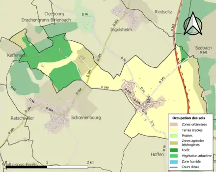 Carte en couleurs présentant l'occupation des sols.