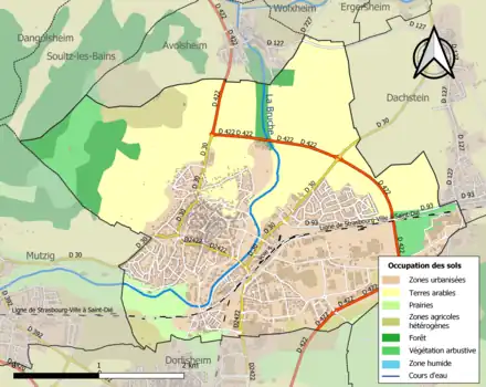 Carte en couleurs présentant l'occupation des sols.