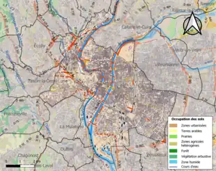 Carte en couleurs présentant l'occupation des sols.