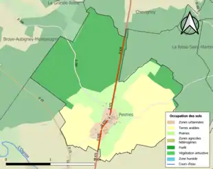Carte en couleurs présentant l'occupation des sols.
