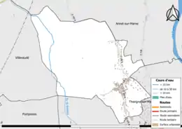 Carte en couleur présentant le réseau hydrographique de la commune
