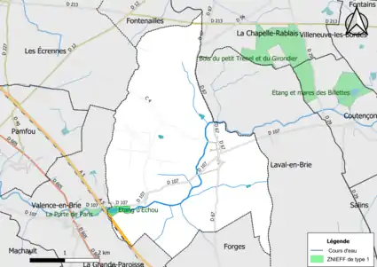 Carte des ZNIEFF de type 1 de la commune.