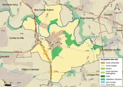 Carte des infrastructures et de l'occupation des sols en 2018 (CLC) de la commune.