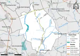 Carte en couleur présentant le réseau hydrographique de la commune