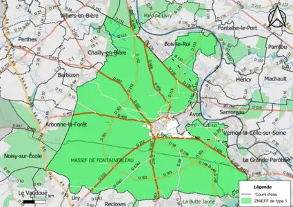 Carte des ZNIEFF de type 1 de la commune.