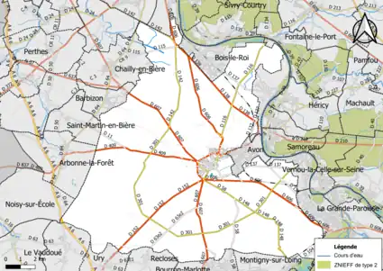 Carte des ZNIEFF de type 2 de la commune.