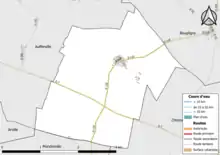 Carte en couleur présentant le réseau routier de la commune