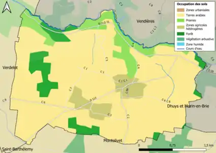 Carte des infrastructures et de l'occupation des sols en 2018 (CLC) de la commune.
